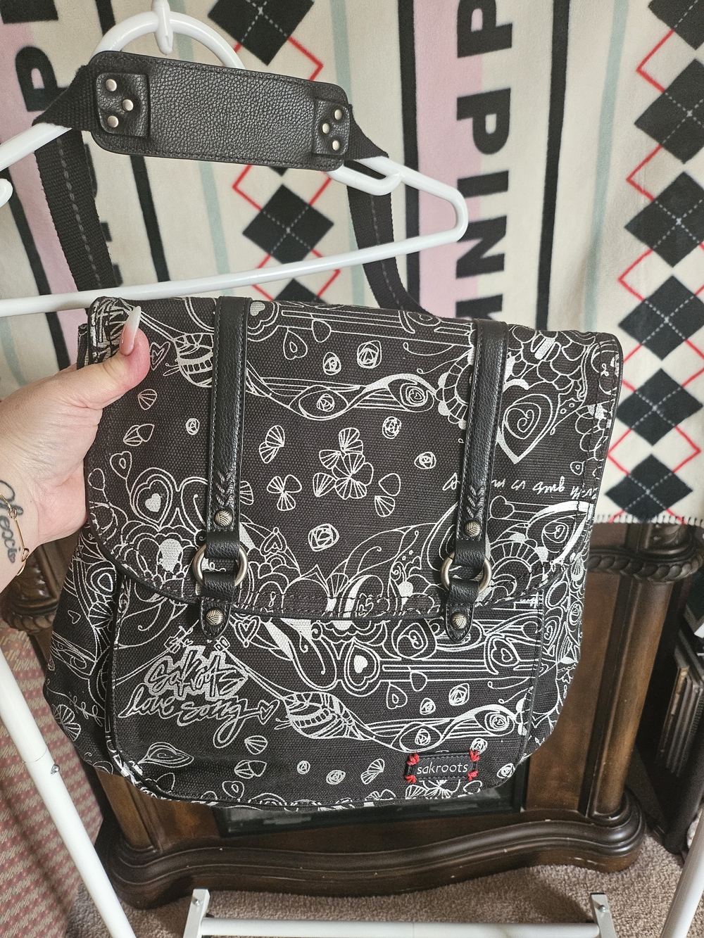 Sakroots Black Graphic Canvas Backpack Tote